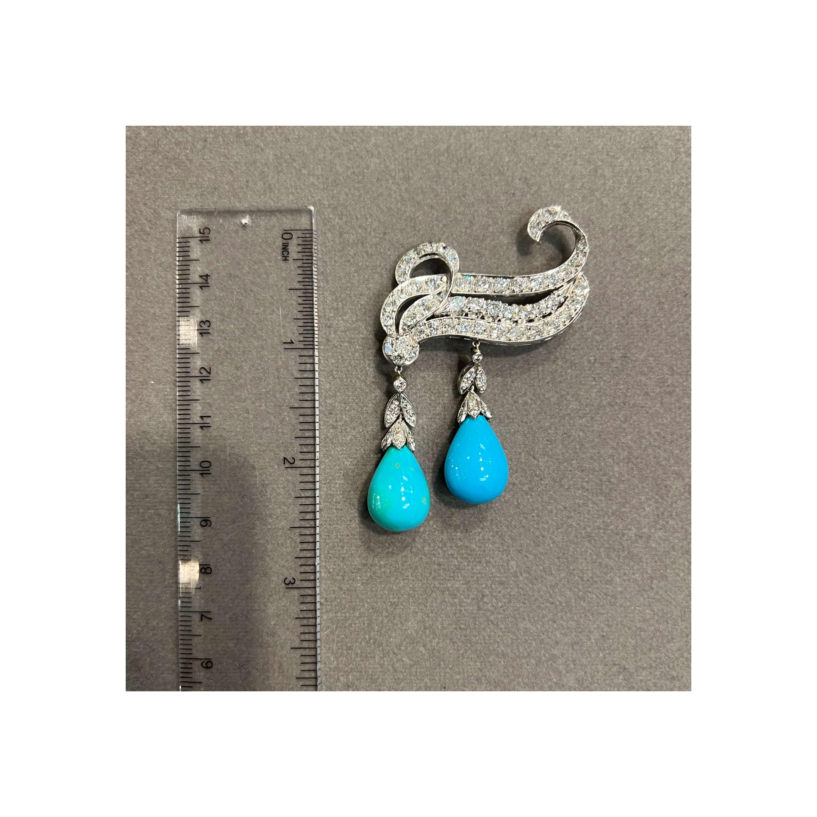 Turquoise and Diamond Brooch - Image 3
