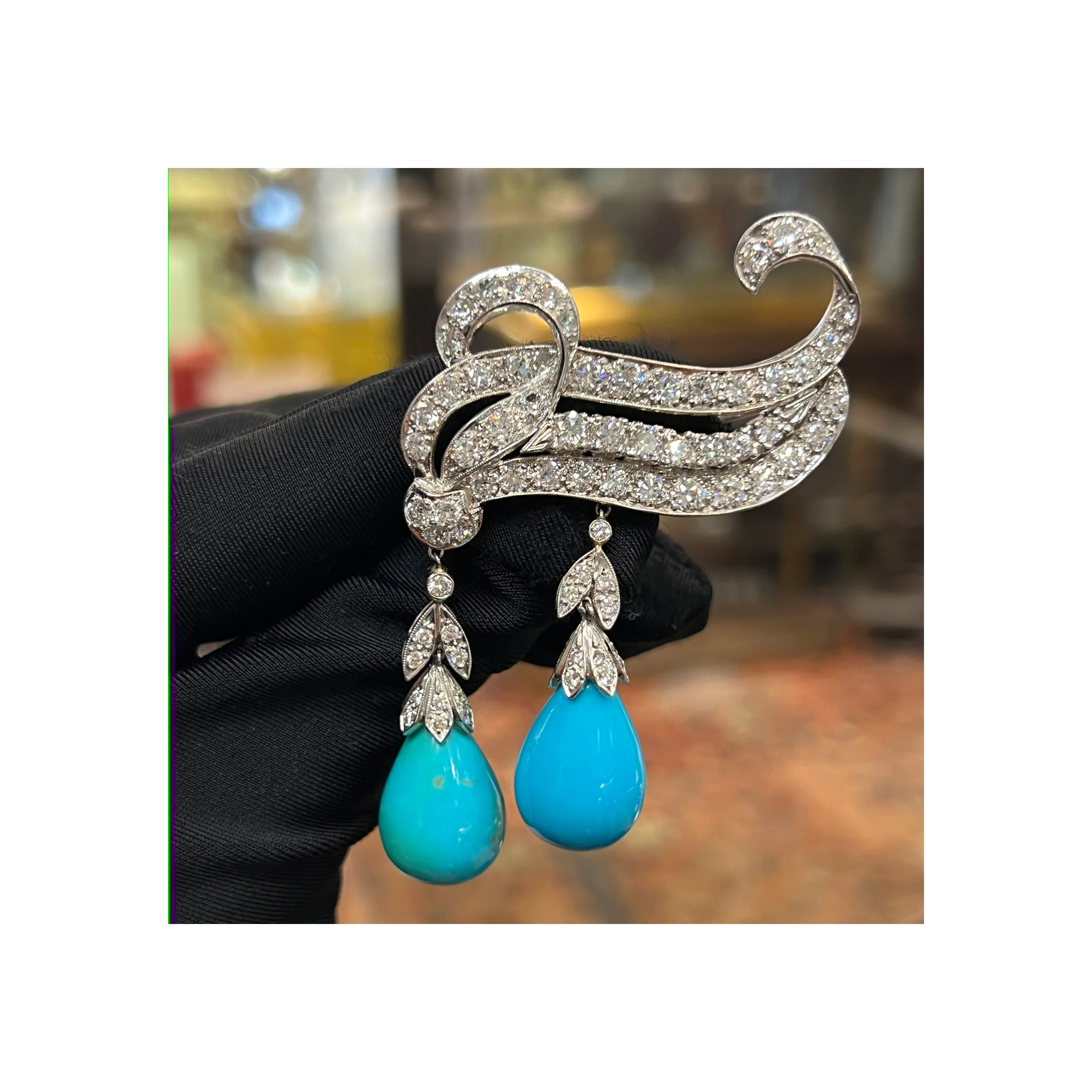Turquoise and Diamond Brooch - Image 5