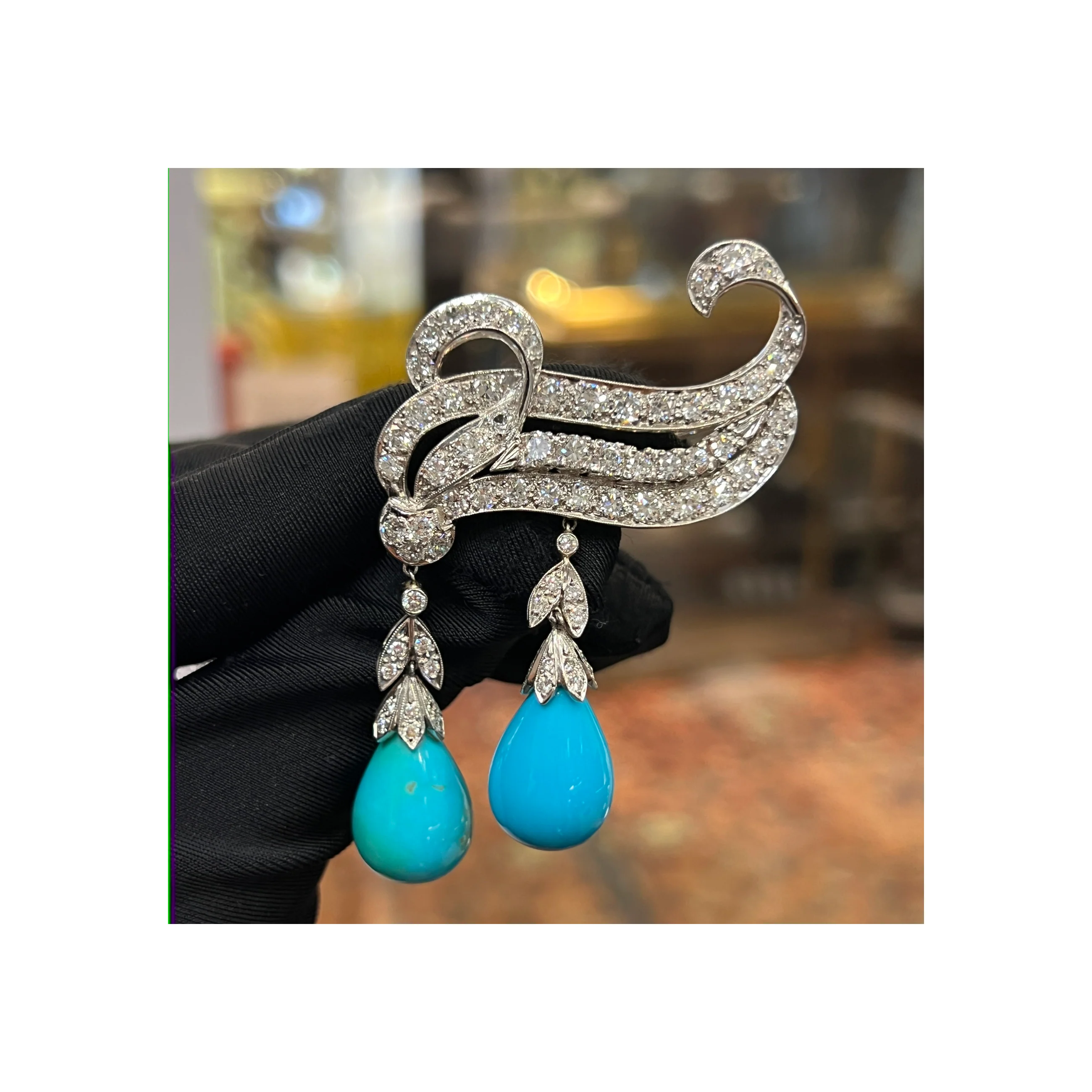 Turquoise and Diamond Brooch - Image 7