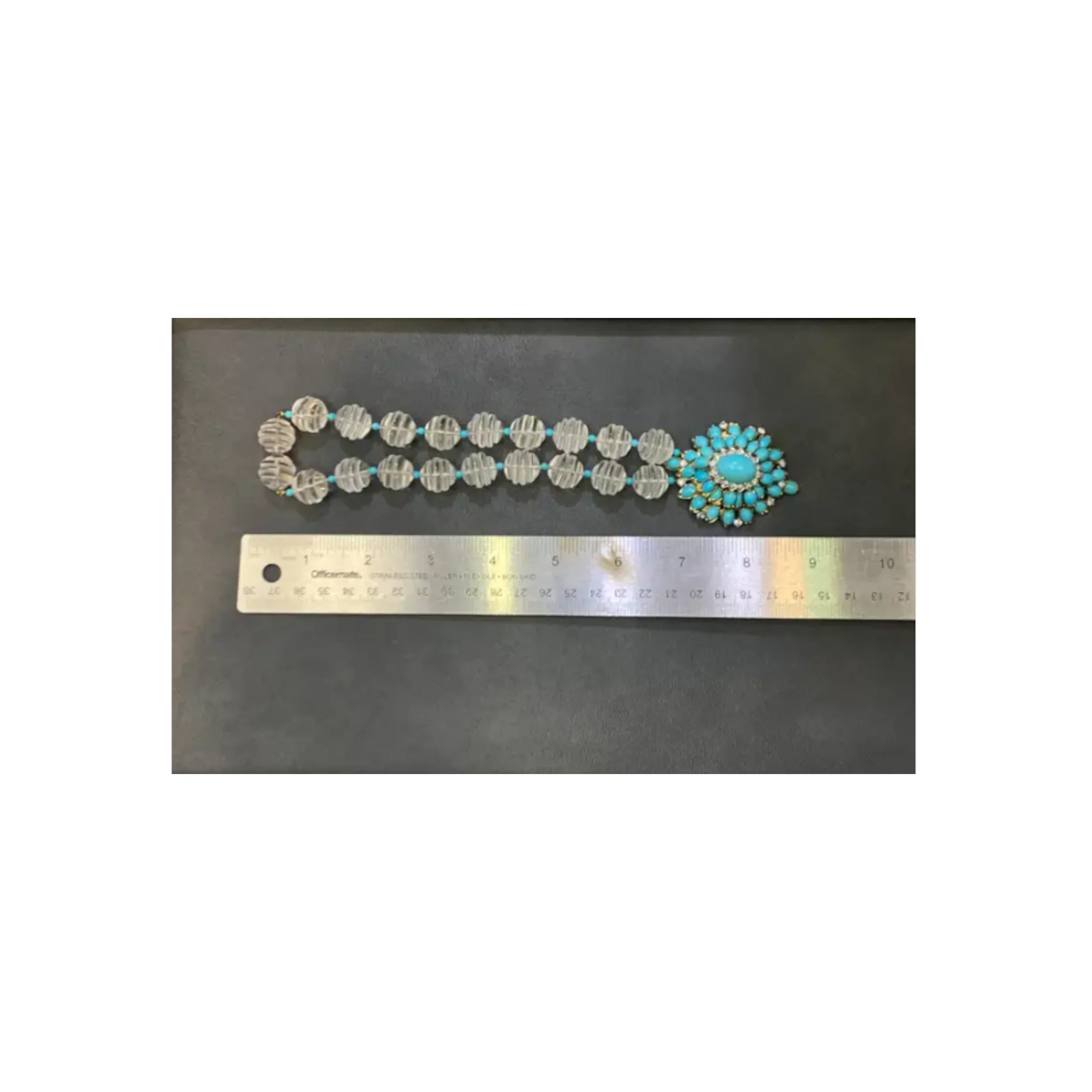 Turquoise & Rock Crystal Bead Pendant Necklace - Image 5