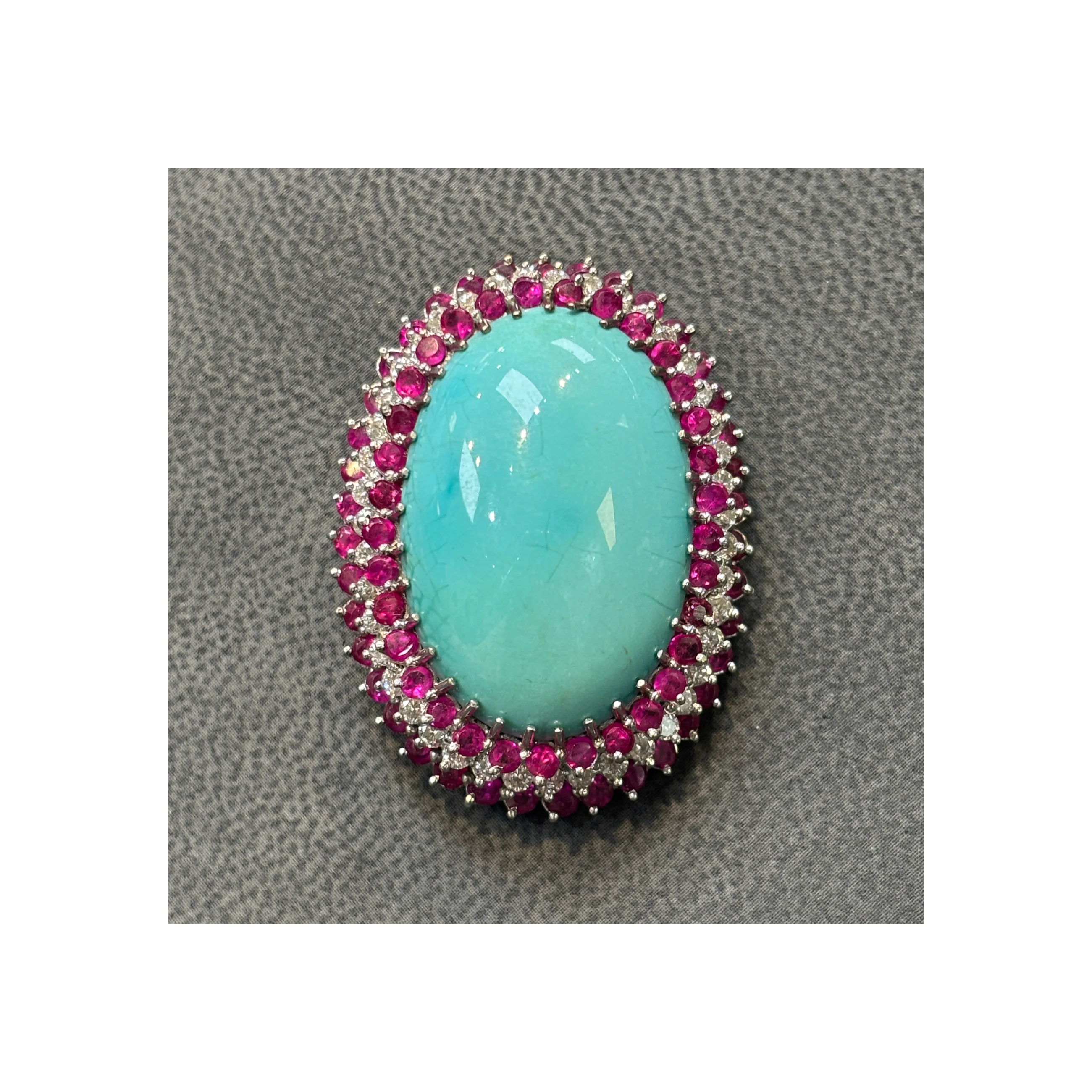 Turquoise Ruby And Diamond Pendant Brooch - Image 7
