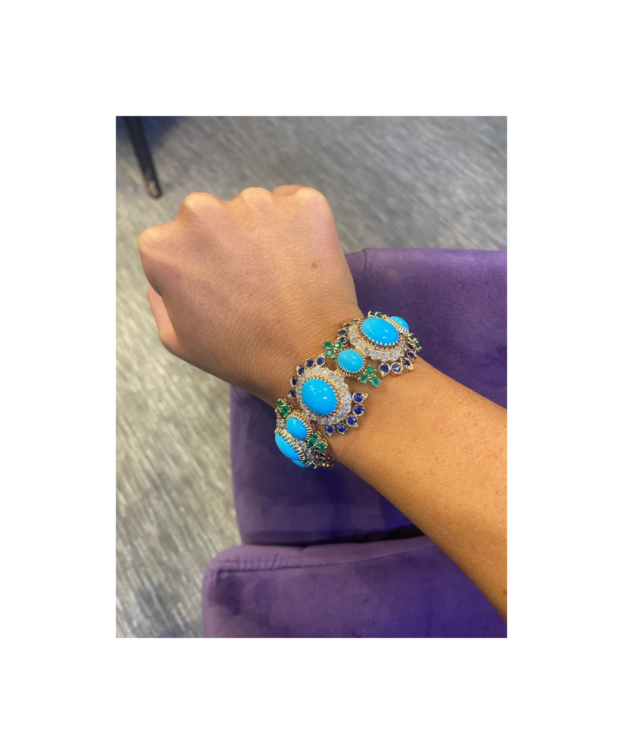 Turquoise Sapphire Emerald & Diamond Bracelet - Image 2
