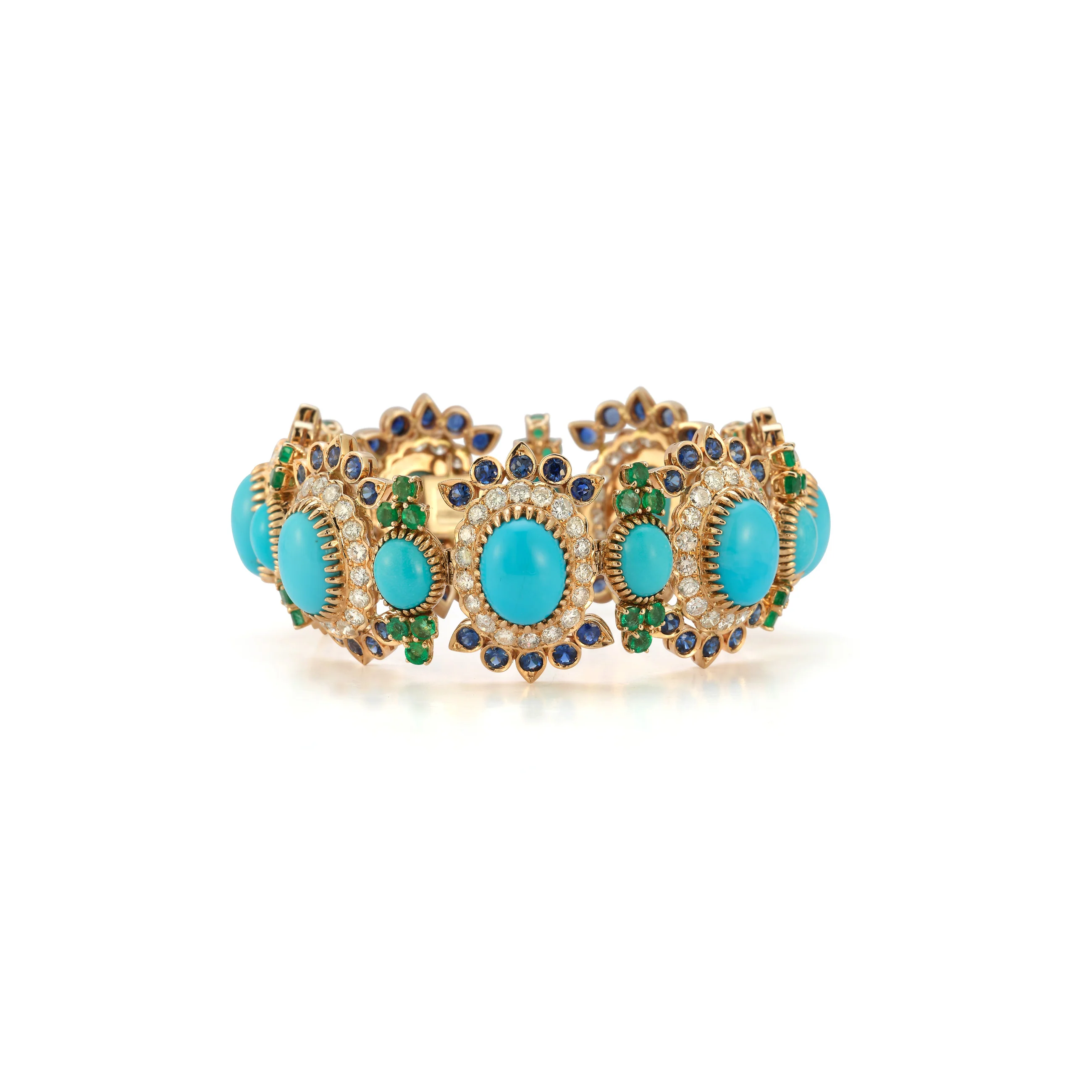 Turquoise Sapphire Emerald & Diamond Bracelet - Image 3