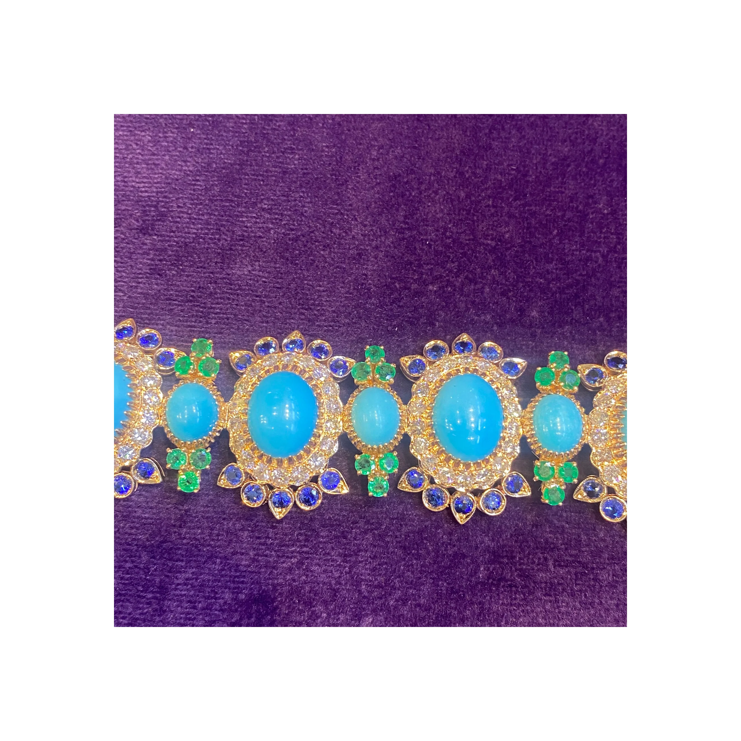 Turquoise Sapphire Emerald & Diamond Bracelet - Image 5