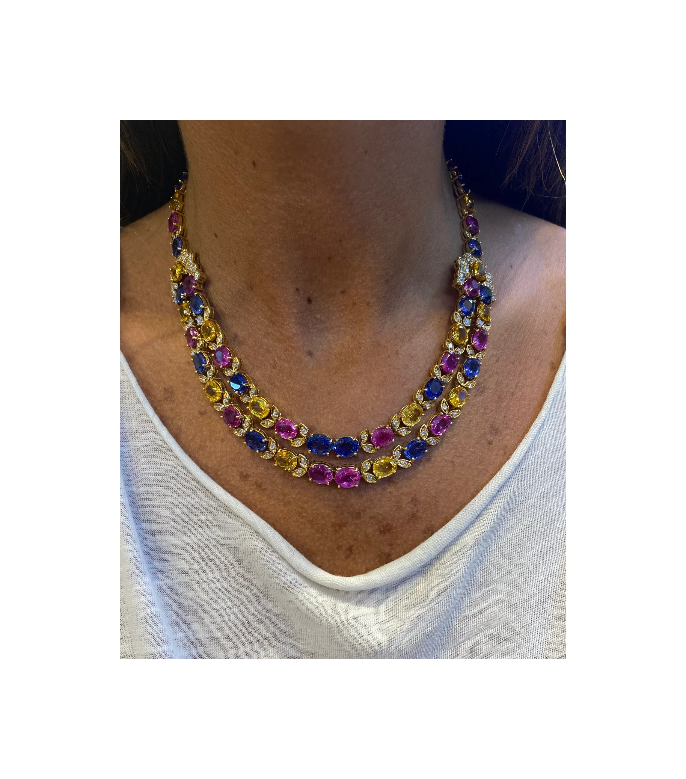 Two Row Multicolor Sapphire Necklace - Image 4