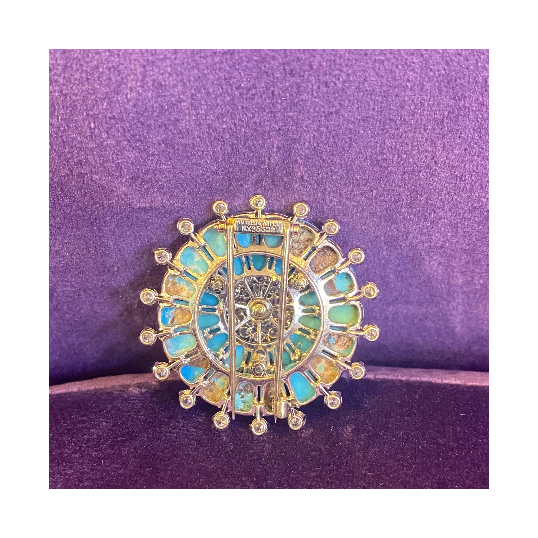 Van Cleef & Arpels Turquoise & Diamond Brooch - Image 3