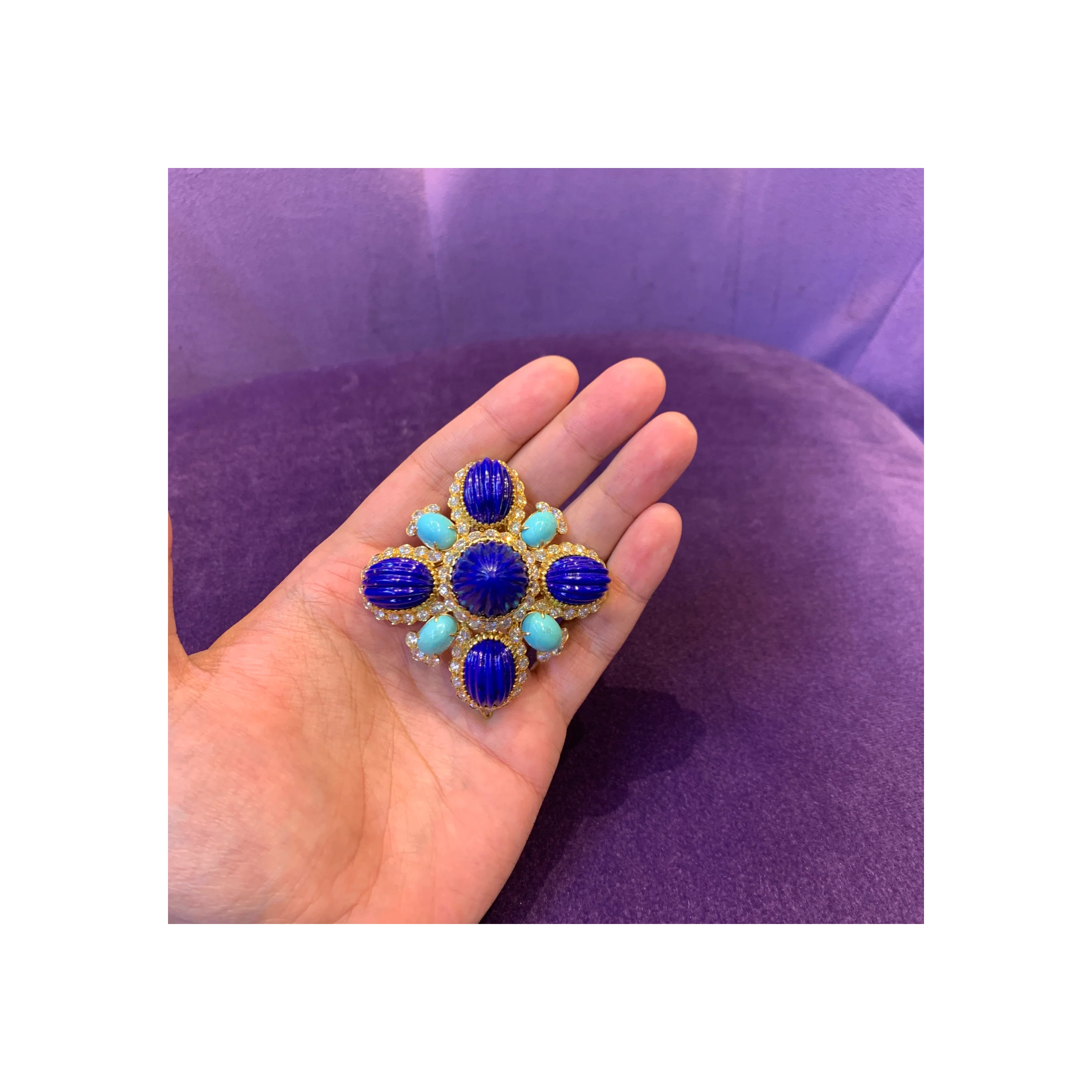 Van Cleef Lapis Lazuli & Turquoise Brooch - Image 2