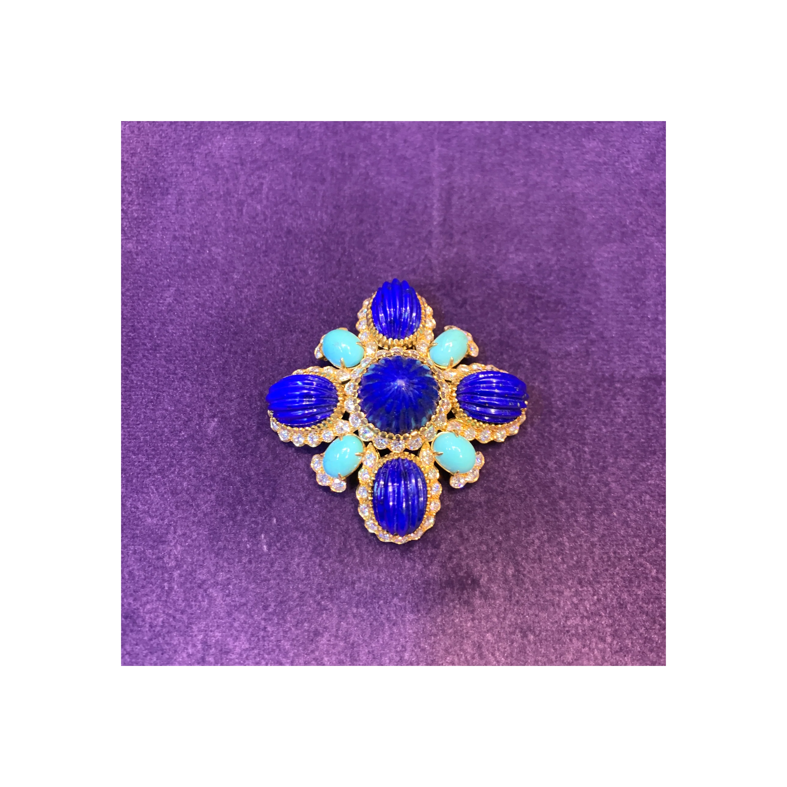 Van Cleef Lapis Lazuli & Turquoise Brooch - Image 3