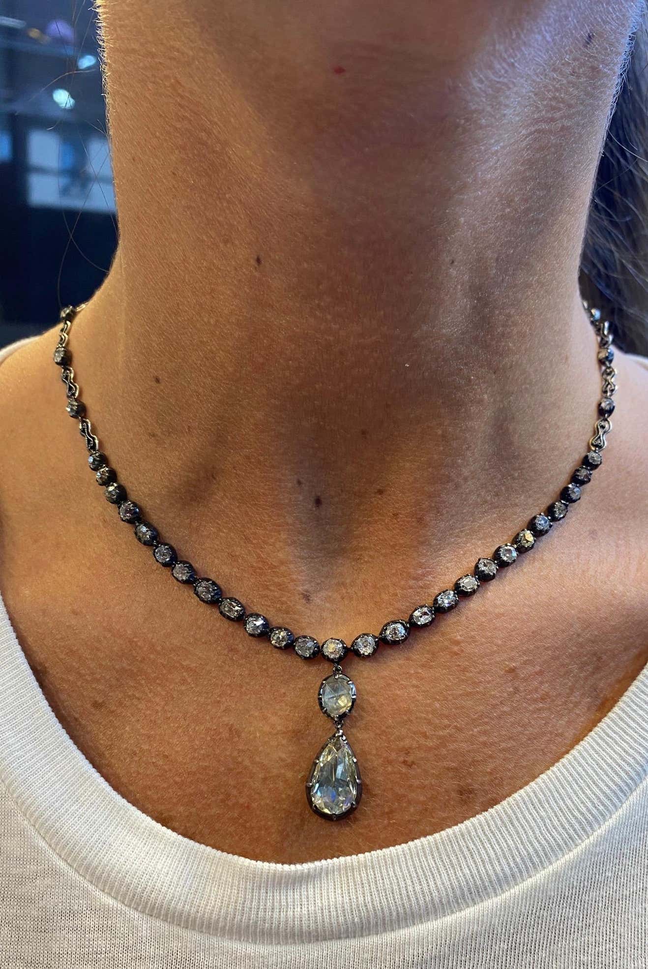 Victorian Pear Shape Rose Cut Diamond Necklace - Image 2