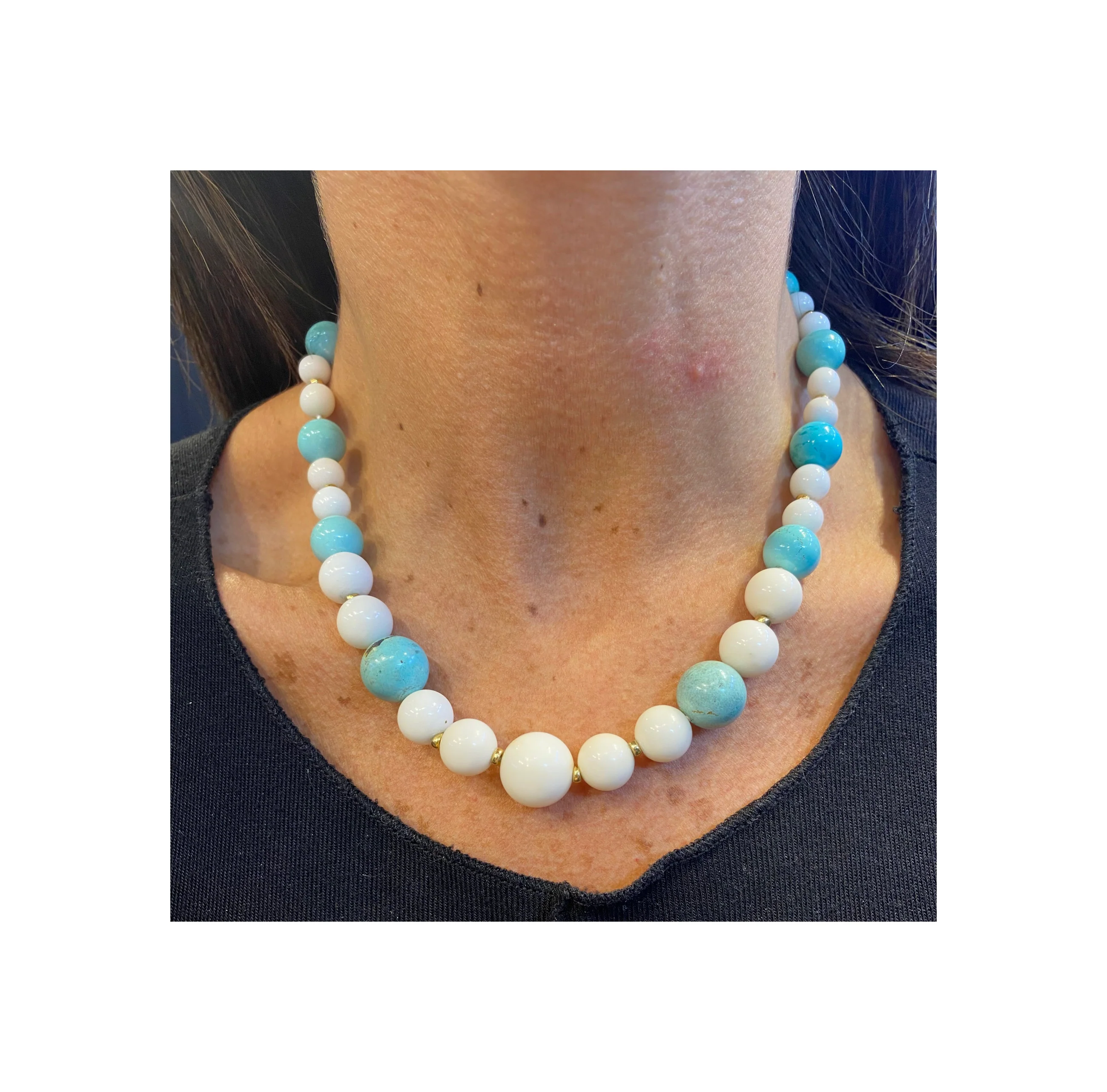 White Coral & Turquoise Bead Necklace - Image 2