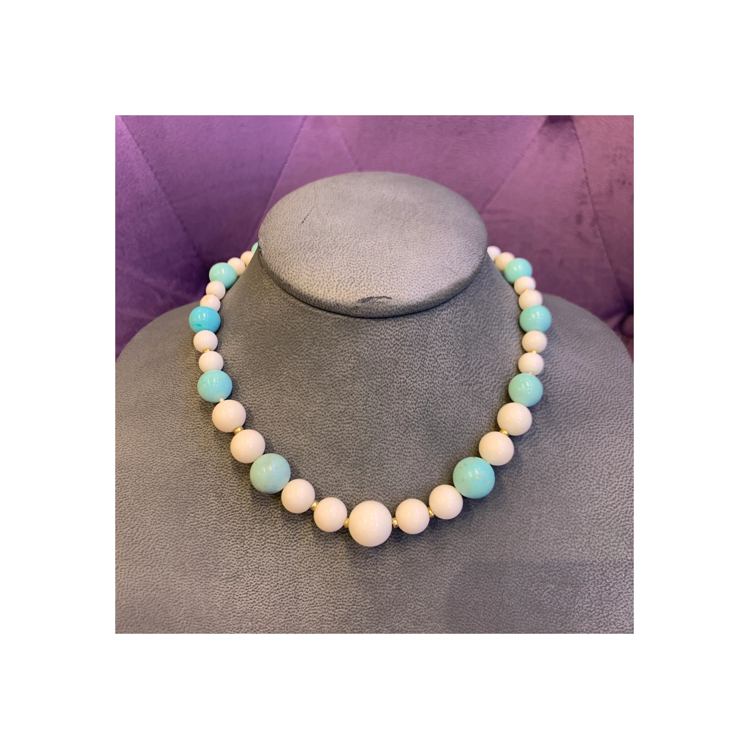 White Coral & Turquoise Bead Necklace - Image 4