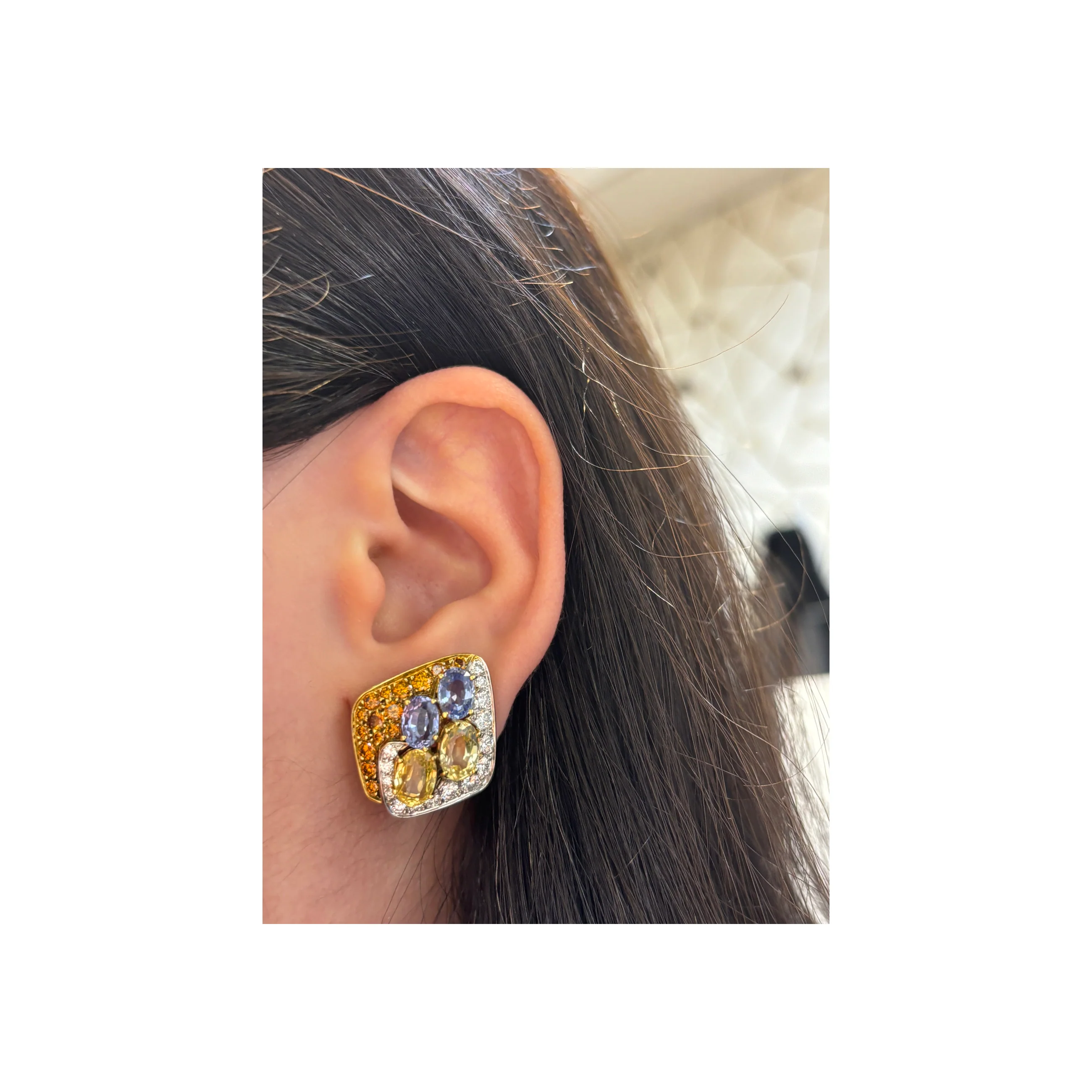 Yellow and Blue Sapphire Earrings by Massoni - Image 2