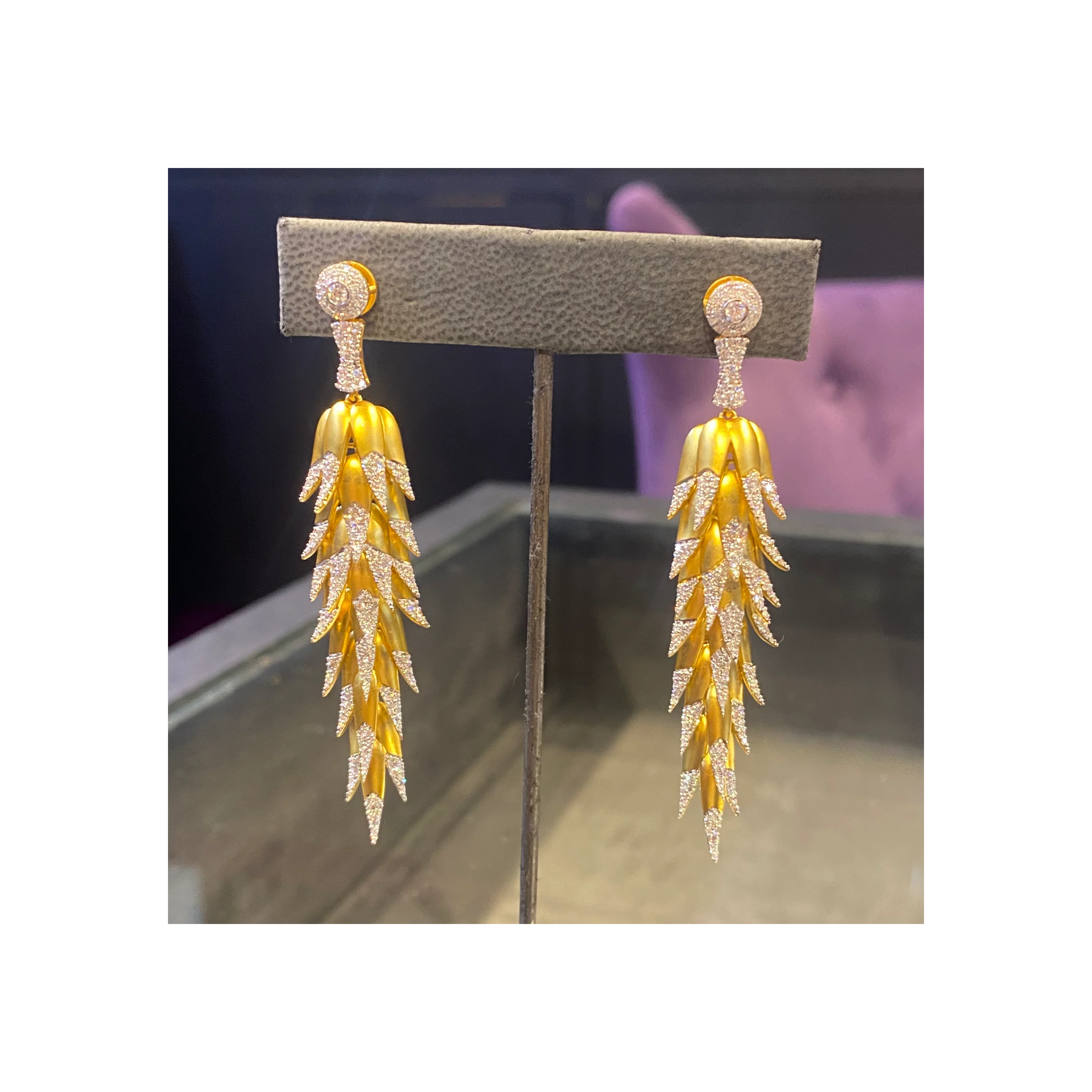 Yellow Gold & Diamond Dangle Earrings - Image 4